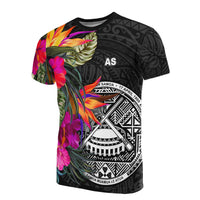 American Samoa T Shirt Hibiscus Polynesian Pattern Unisex Black - Polynesian Pride