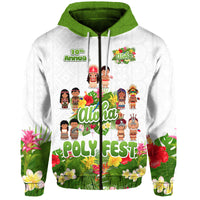 Aloha Poly Fest 10th Annual Hoodie Tropical Palm Leaf Flower LT9 Zip Hoodie White - Polynesian Pride