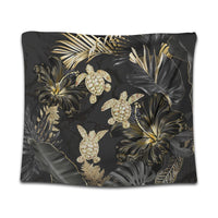 Hawaiian - Golden Tropical Turtle Tapestry AH Wall Tapestry Black - Polynesian Pride