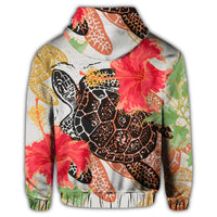 Hawaiian Hawaii Turtle Art Hibiscus Zip Hoodie - Polynesian Pride