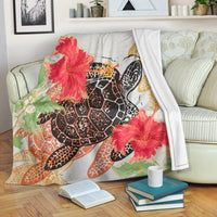 Hawaii Blanket - Hawaii Turtle Art Hibiscus Premium Blankets - AH White - Polynesian Pride
