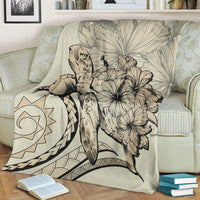 Hawaii Blanket - Hawaii Turtle Hibiscus Polynesian Vintage Premium Blankets - Beige - AH - Polynesian Pride