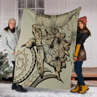 Hawaii Blanket - Hawaii Turtle Hibiscus Polynesian Vintage Premium Blankets - Beige - AH - Polynesian Pride
