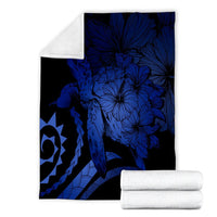 Hawaii Blanket - Hawaii Turtle Hibiscus Polynesian Vintage Premium Blankets - Blue - AH - Polynesian Pride