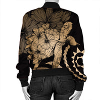 Hawaiian - Hawaii Turtle Hibiscus Polynesian Vintage Bomber Jacket - Gold - AH - Polynesian Pride