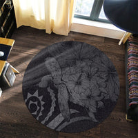 Hawaiian - Hawaii Turtle Hibiscus Polynesian Vintage Round Carpet - Gray - AH - Polynesian Pride