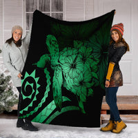 Hawaii Blanket - Hawaii Turtle Hibiscus Polynesian Vintage Premium Blankets - Green - AH - Polynesian Pride