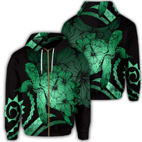 Hawaiian Hawaii Turtle Hibiscus Polynesian Vintage Zip Hoodie Green Unisex Art - Polynesian Pride