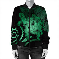 Hawaiian - Hawaii Turtle Hibiscus Polynesian Vintage Bomber Jacket - Green - AH - Polynesian Pride