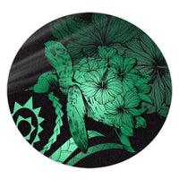 Hawaiian - Hawaii Turtle Hibiscus Polynesian Vintage Round Carpet - Green - AH Round Carpet Luxurious Plush - Polynesian Pride