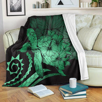 Hawaii Blanket - Hawaii Turtle Hibiscus Polynesian Vintage Premium Blankets - Green - AH White - Polynesian Pride