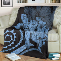 Hawaii Blanket - Hawaii Turtle Hibiscus Polynesian Vintage Premium Blankets - Pastel Blue - AH - Polynesian Pride