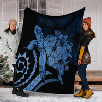 Hawaii Blanket - Hawaii Turtle Hibiscus Polynesian Vintage Premium Blankets - Pastel Blue - AH - Polynesian Pride