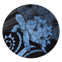 Hawaiian - Hawaii Turtle Hibiscus Polynesian Vintage Round Carpet - Pastel Blue - AH Round Carpet Luxurious Plush - Polynesian Pride