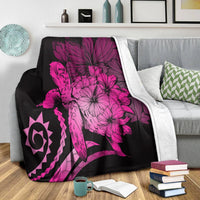 Hawaii Blanket - Hawaii Turtle Hibiscus Polynesian Vintage Premium Blankets - Pink - AH - Polynesian Pride