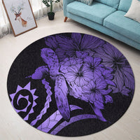 Hawaiian - Hawaii Turtle Hibiscus Polynesian Vintage Round Carpet - Purple - AH - Polynesian Pride
