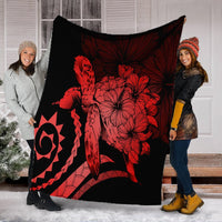 Hawaii Blanket - Hawaii Turtle Hibiscus Polynesian Vintage Premium Blankets - Red - AH - Polynesian Pride