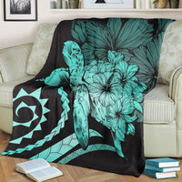 Hawaii Blanket - Hawaii Turtle Hibiscus Polynesian Vintage Premium Blankets - Turquoise - AH - Polynesian Pride