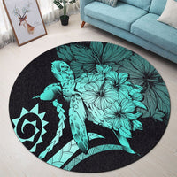 Hawaiian - Hawaii Turtle Hibiscus Polynesian Vintage Round Carpet - Turquoise - AH - Polynesian Pride