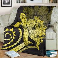 Hawaii Blanket - Hawaii Turtle Hibiscus Polynesian Vintage Premium Blankets - Yellow - AH - Polynesian Pride