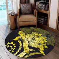Hawaiian - Hawaii Turtle Hibiscus Polynesian Vintage Round Carpet - Yellow - AH - Polynesian Pride