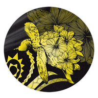 Hawaiian - Hawaii Turtle Hibiscus Polynesian Vintage Round Carpet - Yellow - AH Round Carpet Luxurious Plush - Polynesian Pride