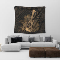 Hawaiian - Hawaii Ukulele Flower Tapestry - Gold - AH - Polynesian Pride