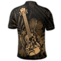 Hawaiian Hawaii Ukulele Flower Polo Shirt Gold - Polynesian Pride