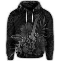Hawaiian Hoodie Hawaiian Ukulele Flower Hoodie Gray - Polynesian Pride