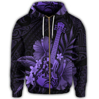 Hawaiian Hawaii Ukulele Flower Zip Hoodie Purple - Polynesian Pride