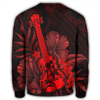 Hawaiian - Hawaii Ukulele Flower Sweatshirt - Red - AH - Polynesian Pride