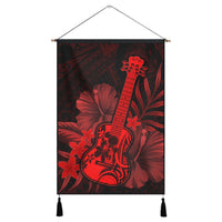 Hawaiian - Hawaii Ukulele Flower Hanging Poster - Red - AH Hanging Poster Cotton And Linen - Polynesian Pride