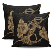 Anchor Gold Poly Tribal Pillow Covers One Size Zippered Pillow Cases 18"x 18" (Twin Sides) (Set of 2) Gold - Polynesian Pride