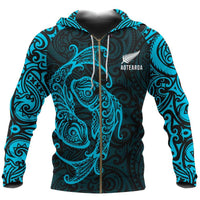 Aotearoa Zip up Hoodie Maori Pisces Unisex Blue - Polynesian Pride