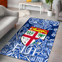 Fiji Area Rug Tapa Patterns White And Blue Style LT6 - Polynesian Pride