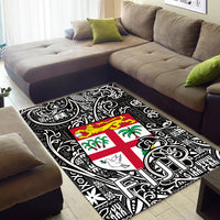 Fiji Area Rug Tapa Patterns White And Black Style LT6 - Polynesian Pride