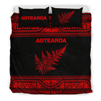 Aotearoa New Zealand Maori Bedding Set Silver Fern - Red - Polynesian Pride
