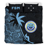 Federated States Of Micronesia Duvet Cover Set - Federated States Of Micronesia Coat Of Arms & Coconut Tree Black - Polynesian Pride