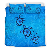 Hawaiian Turtle Hibiscus Swim In Sea Bedding Set - Polynesian Pride