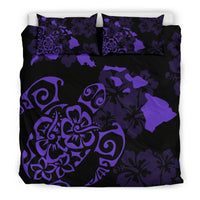 Hawaiian Map Turtle Hibiscus Purple Bedding Set - Polynesian Pride