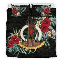 Vanuatu Duvet Cover Set - Vanuatu Coat Of Arms Hibiscus Black - Polynesian Pride