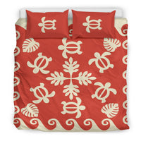 Hawaiian Turtle Polynesian Bedding Set Red Color - Polynesian Pride