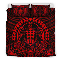Hawaiian Kakau Honu Arc Red Polynesian Bedding Set - Polynesian Pride