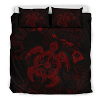 Hawaiian Map Kanaka Hibiscus Turtle Red Polynesian Bedding Set - Polynesian Pride