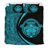 Hawaiian Madame Pele Kanaka Plumeria Polynesian Bedding Set Circle Style Blue - Polynesian Pride