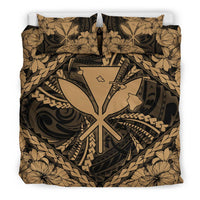 Hawaiian Map Kanaka Hibiscus Gold Polynesian Bedding Set - Polynesian Pride