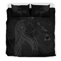 Hawaiian Map Heart Hula Girl Hibiscus Polynesian Bedding Set - Gray - Polynesian Pride
