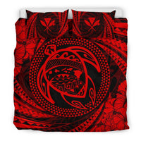 Hawaiian Kanaka Honu Hibiscus Tornado Red Polynesian Bedding Set - Polynesian Pride