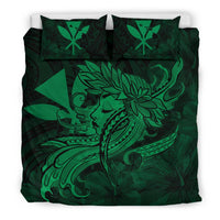 Hawaiian Map Hula Girl Hibiscus Kanaka Polynesian Bedding Set - Green - Polynesian Pride