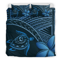 Hawaiian Turtle Plumeria Polynesian Bedding Set Neo Blue - Polynesian Pride